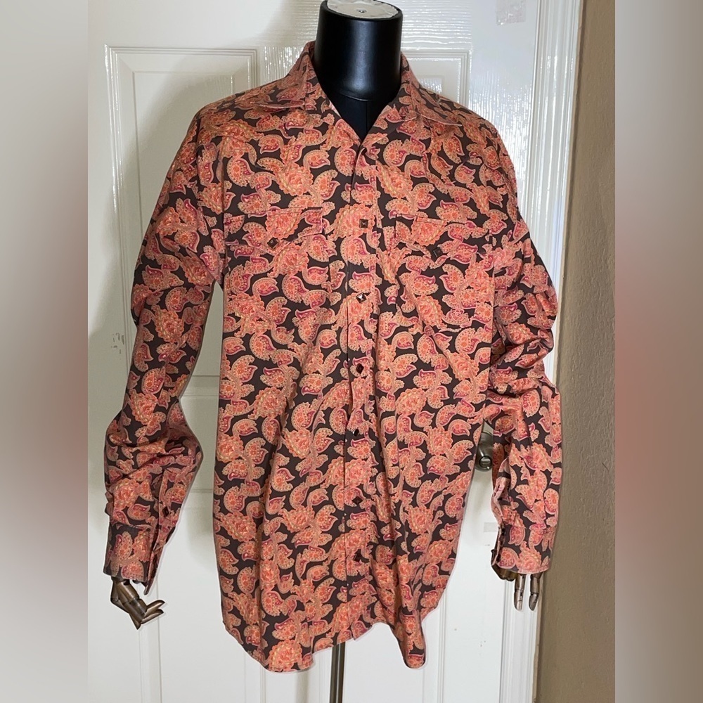 Ariat Shirt Men Multicolor Paisley Western Button Down Long Sleeve Rodeo Sz LT - Picture 6 of 11